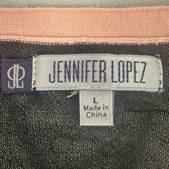 Jennifer Lopez Womens Pink Black Sheer Back Long Sleeve Cardigan Sweater Size L - Picture 3 of 5